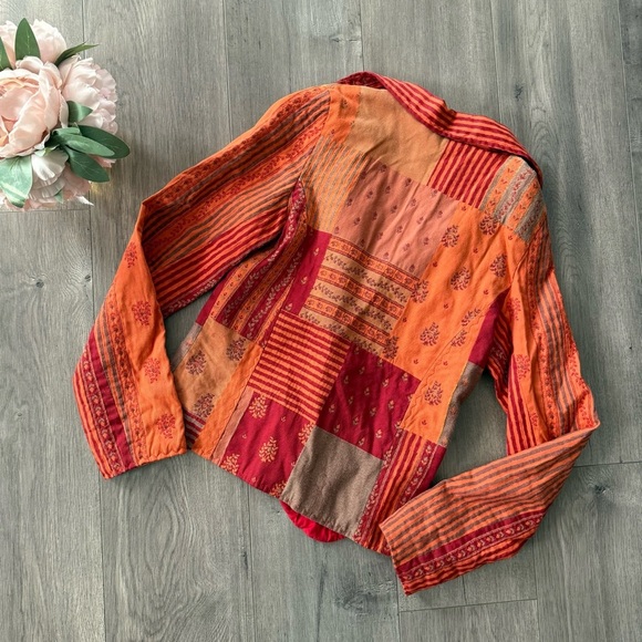 Vintage Patchwork Orange & Red Embroidered Blazer Jacket - Picture 3 of 3